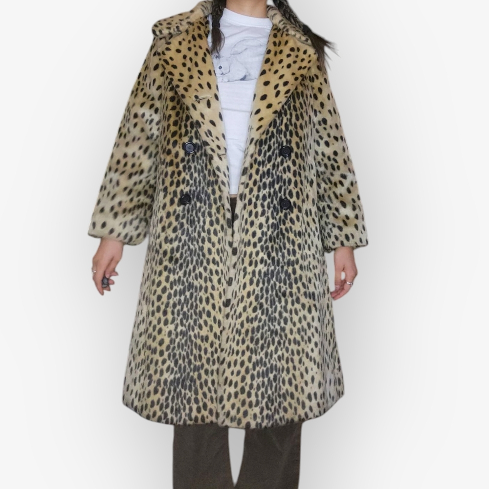Vintage 60s/70s Faux Leopard Print Swing Coat 🖤 - Picture 3 of 12